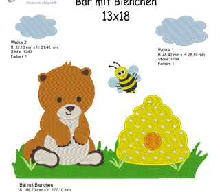 Stick Datei - Bär mit Bienchen 13x18